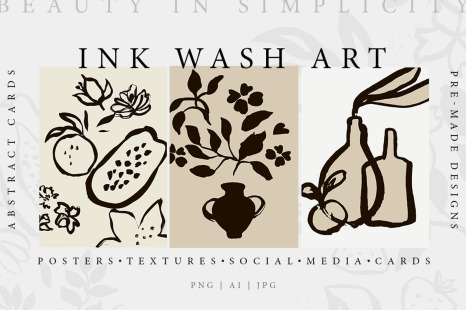 Abstract Ink Wash Floral Posters