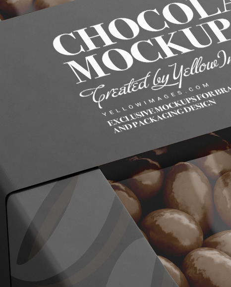 Download Box With Chocolate Dragee Mockup In Box Mockups On Yellow Images Object Mockups