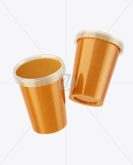 Download Two Plastic Soup Containers Mockup In Pot Tub Mockups On Yellow Images Object Mockups