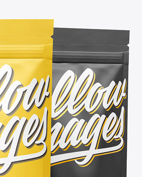 Two Matte Stand Up Pouches Mockup PSD #2