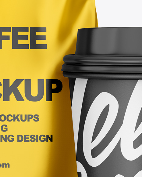 Metallic Coffee Bag with Cup Mockup PSD #2