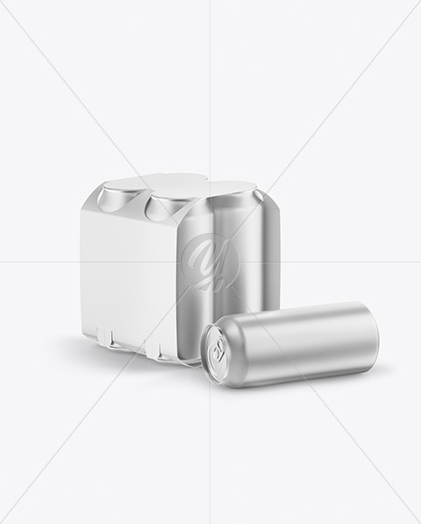 Download Carton Carrier W/ 4 Matte Metallic Cans Mockup Free Mockups