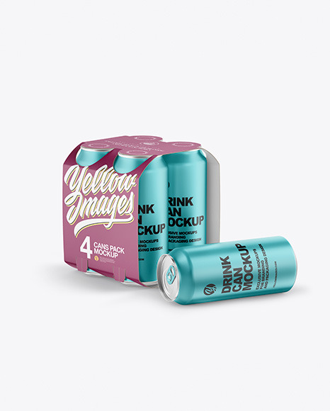 Carton Carrier W/ 4 Matte Metallic Cans Mockup