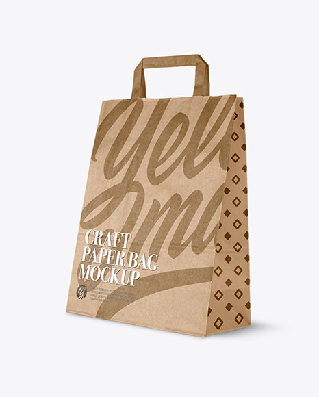 Download Craft Paper Bag Half Side View In Bag Sack Mockups On Yellow Images Object Mockups