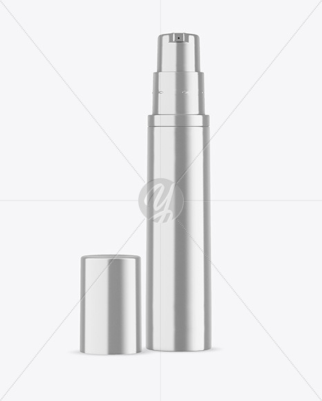 Opened Metallic Cosmetic Bottle with Pump Mockup