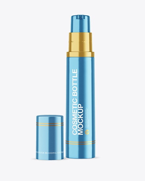 Opened Metallic Cosmetic Bottle with Pump Mockup