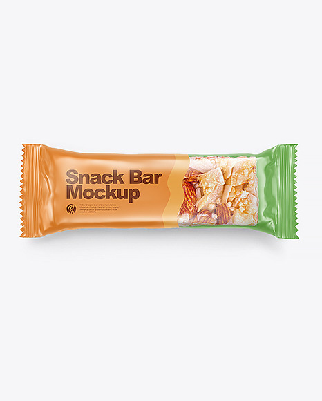 Muesli Snack Bar Mockup in Flow-Pack Mockups on Yellow Images Object