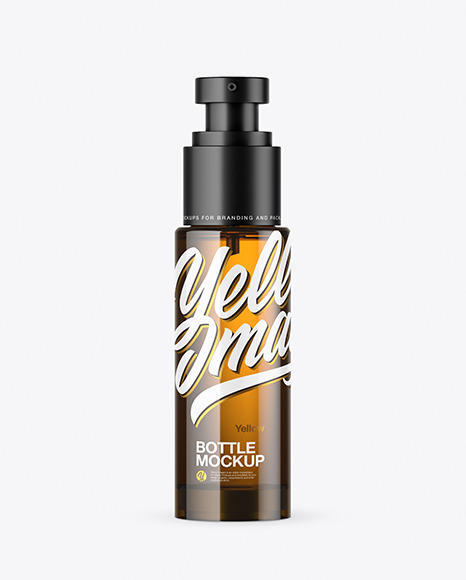 Amber Glass Cosmetic Bottle with Pump Mockup PSD #2