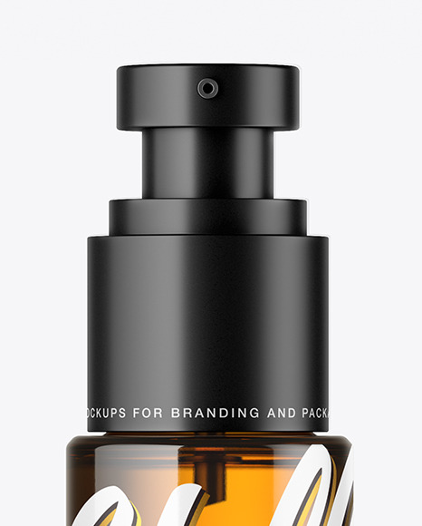 Amber Glass Cosmetic Bottle with Pump Mockup PSD #4