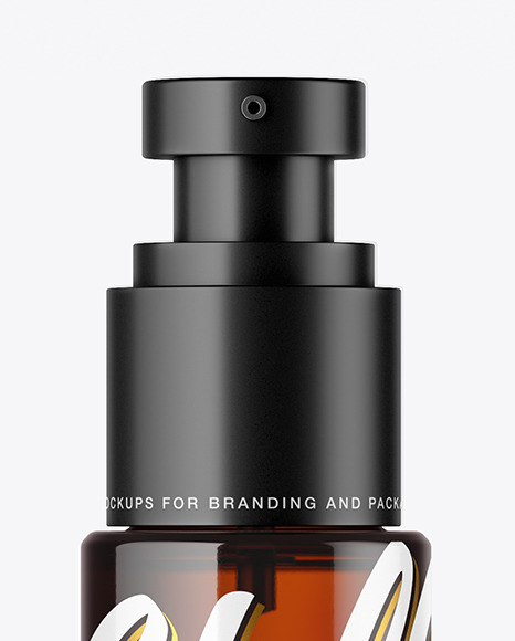 Dark Amber Glass Cosmetic Bottle with Pump Mockup PSD #1