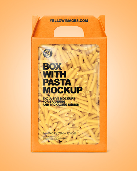 Download Kraft Box With Tortiglioni Pasta Mockup In Box Mockups On Yellow Images Object Mockups