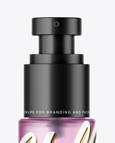 Frosted Glass Cosmetic Bottle with Pump Mockup PSD #4