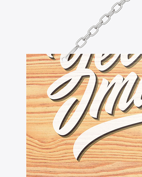 Wooden Sign w Metallic Chain Mockup PSD #2