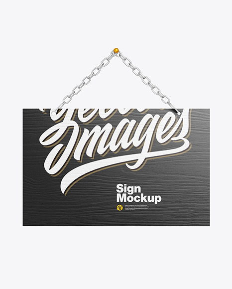 Wooden Sign w Metallic Chain Mockup PSD #6