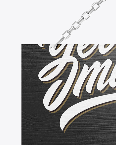 Wooden Sign w Metallic Chain Mockup PSD #7