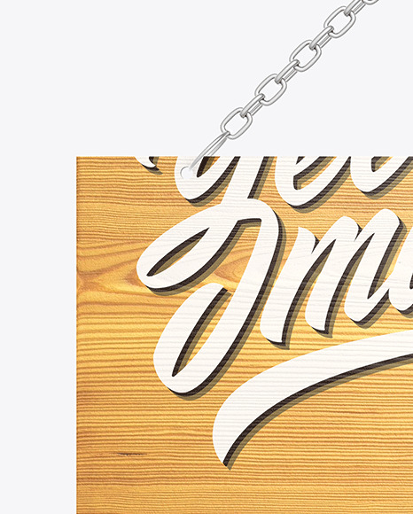 Wooden Sign w Metallic Chain Mockup PSD #2