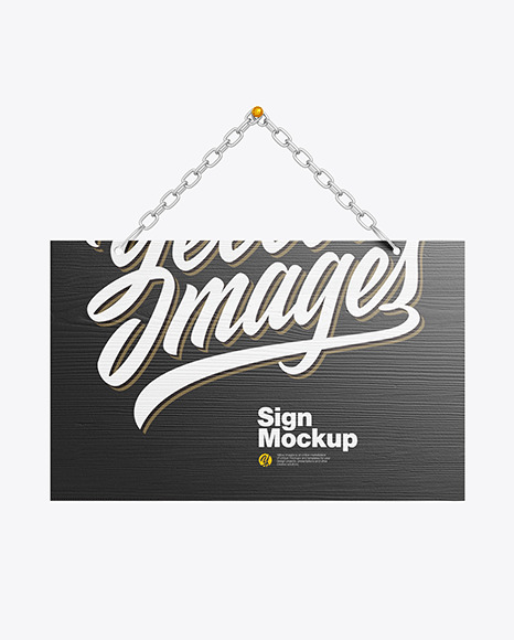 Wooden Sign w Metallic Chain Mockup PSD #6