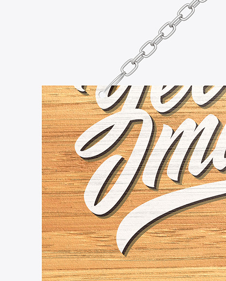 Wooden Sign w Metallic Chain Mockup PSD #2