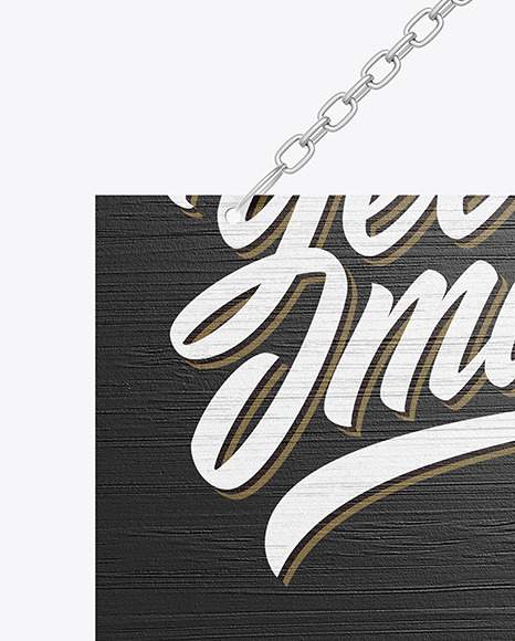 Wooden Sign w Metallic Chain Mockup PSD #7