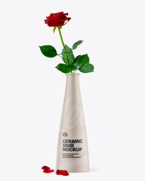 Ceramic Vase with Rose Flower Mockup