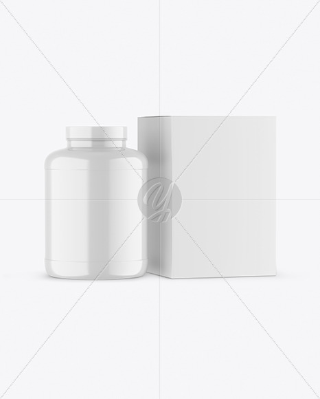 Download Glossy Plastic Jar with Box Mockup Free Mockups