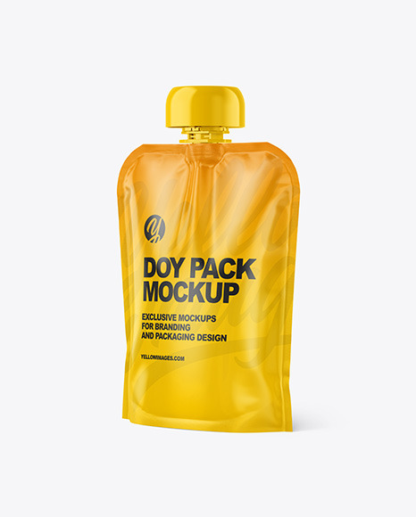 Glossy Doy Pack Mockup In Pouch Mockups On Yellow Images Object Mockups