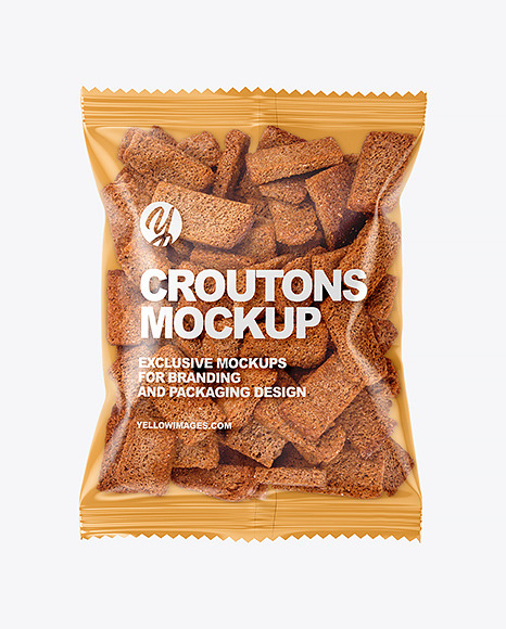 Download Plastic Bag With Croutons Mockup In Bag Sack Mockups On Yellow Images Object Mockups