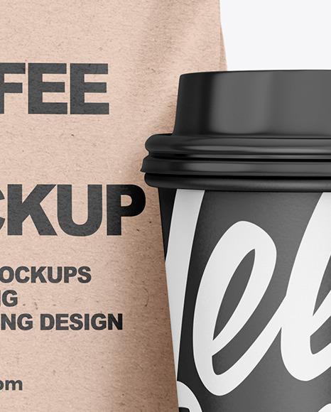 Download Kraft Coffee Bag with Cup Mockup - Front View in Bag ...