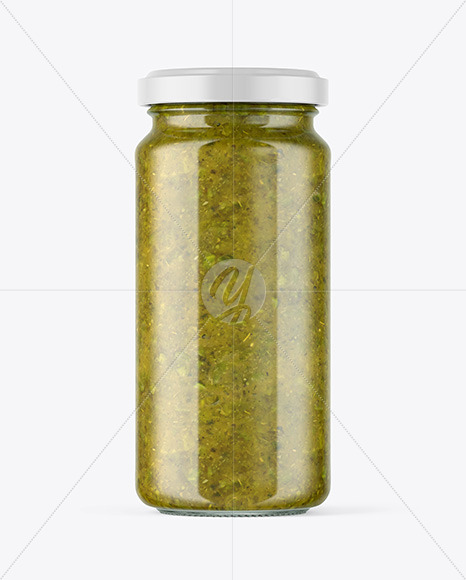Clear Glass Jar with Spicy Herbs Sauce Mockup PSD #3