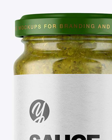 Clear Glass Jar with Spicy Herbs Sauce Mockup PSD #2
