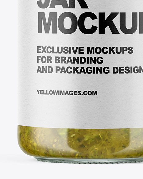 Clear Glass Jar with Spicy Herbs Sauce Mockup PSD #1