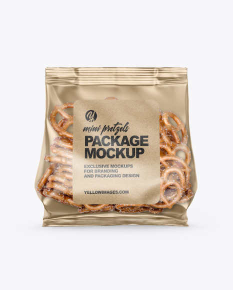 Download Bag With Mini Pretzels Mockup In Bag Sack Mockups On Yellow Images Object Mockups