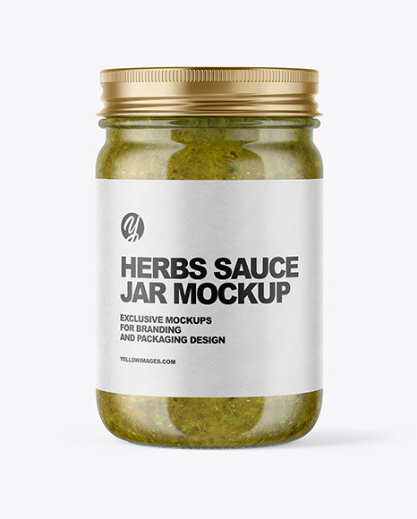 Clear Glass Jar with Spicy Herbs Sauce Mockup PSD #2