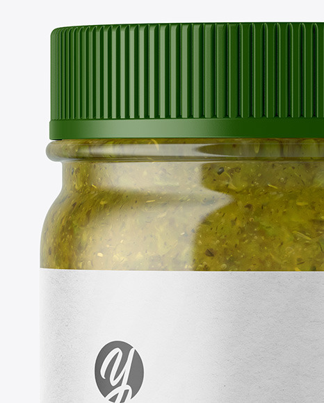 Clear Glass Jar with Spicy Herbs Sauce Mockup PSD #1