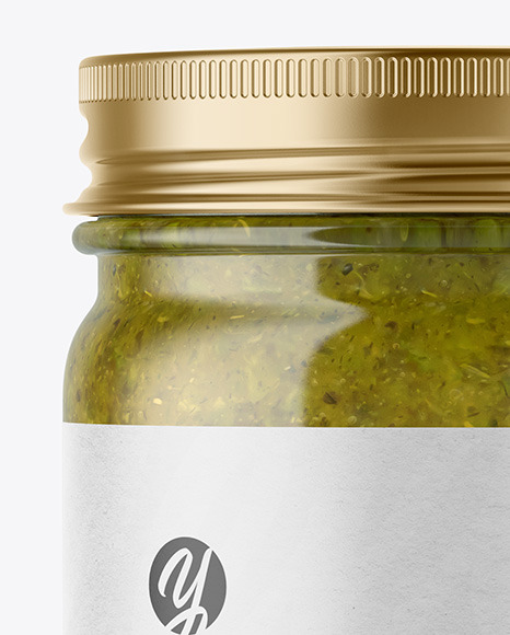 Clear Glass Jar with Spicy Herbs Sauce Mockup PSD #6