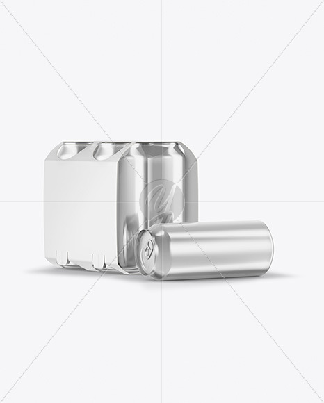 Download Carton Carrier W 4 Glossy Cans Mockup Half Side View In Can Mockups On Yellow Images Object Mockups