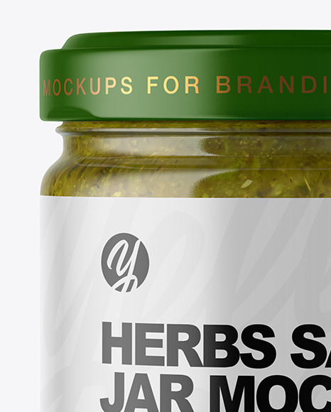 Clear Glass Jar with Spicy Herbs Sauce Mockup PSD #2