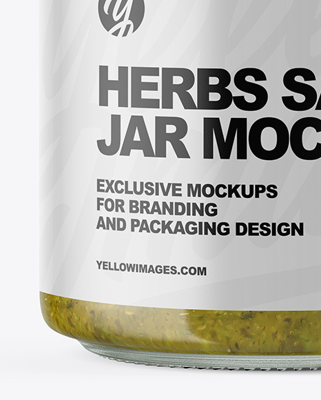 Clear Glass Jar with Spicy Herbs Sauce Mockup PSD #1
