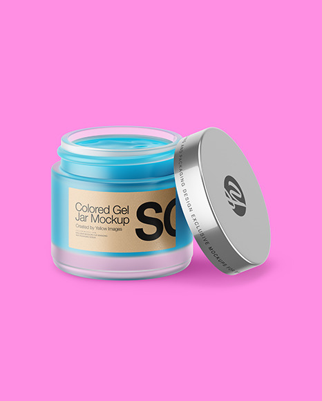 Opened Frosted Glass Jar With Colored Gel Mockup PSD #2