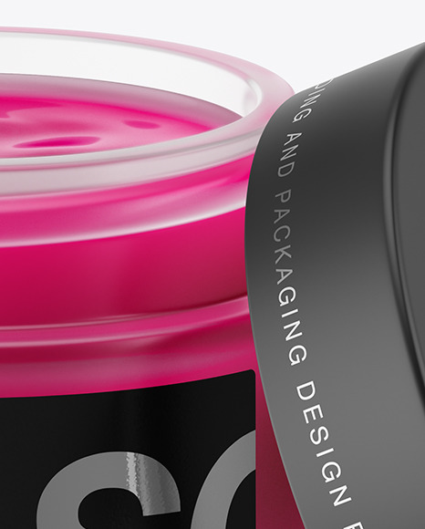 Opened Frosted Glass Jar With Colored Gel Mockup PSD #6