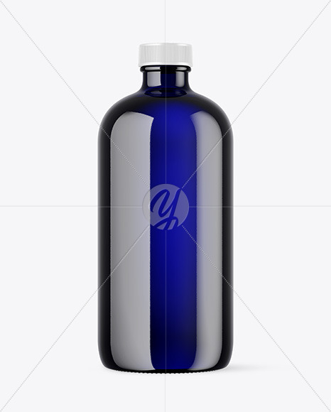 Blue Glass Bottle Mockup PSD #1