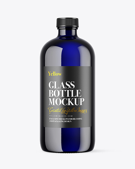 Blue Glass Bottle Mockup PSD #2