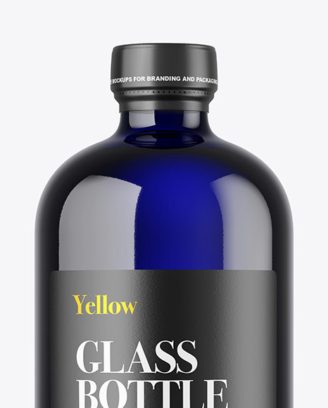 Blue Glass Bottle Mockup PSD #5