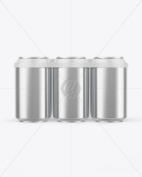 6 Pack Metallic Cans with Holder Mockup