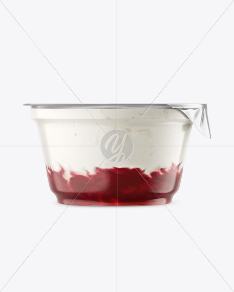 Download Plastic Cup w/ Yogurt and Cherry Jam in Cup & Bowl Mockups on Yellow Images Object Mockups