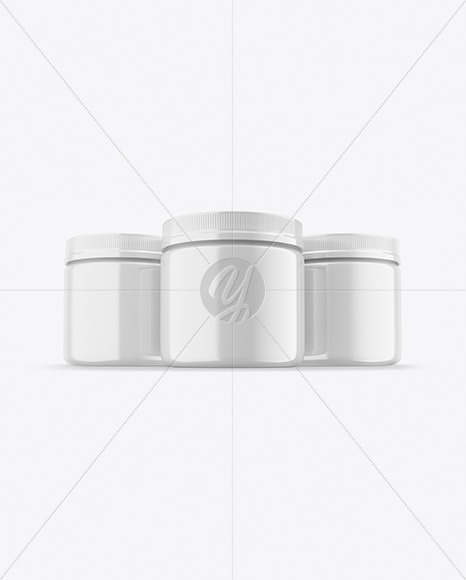 Three Glossy Plastic Jars Mockup PSD #1