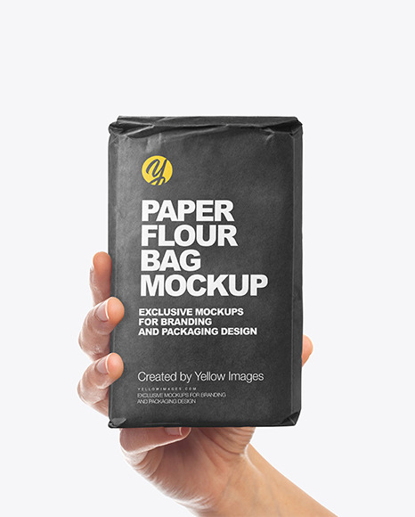 Download Paper Flour Bag In Hand Mockup In Bag Sack Mockups On Yellow Images Object Mockups