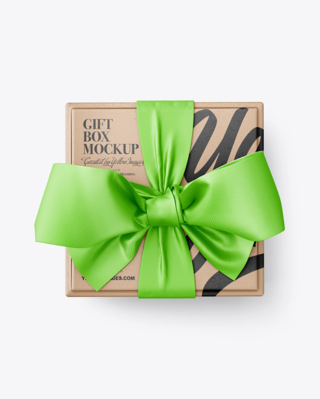 Download Gift Box With Tied Bow Mockup In Box Mockups On Yellow Images Object Mockups