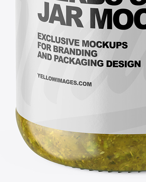 Clear Glass Jar with Spicy Herbs Sauce Mockup PSD #1