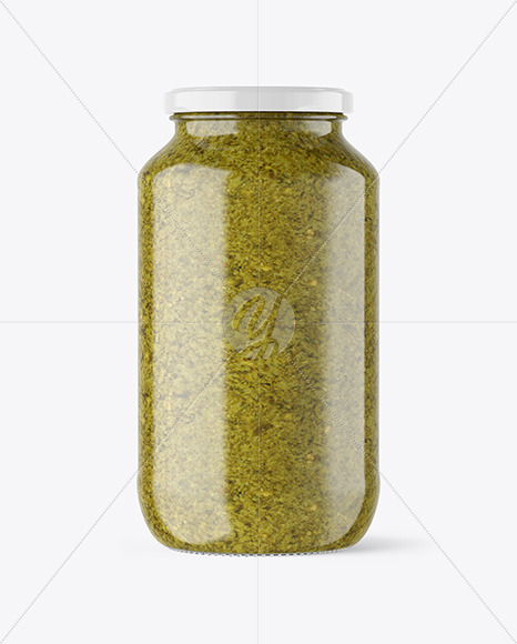 Clear Glass Jar with Pesto Sauce Mockup